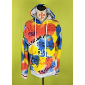 Rebel Minds Men's L Tie Dye All Over Print Graffiti Hoodie Vivid Colors Pockets